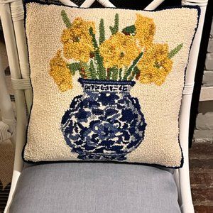 Chinoiserie Vase Daffodils Wool Hook Pillow